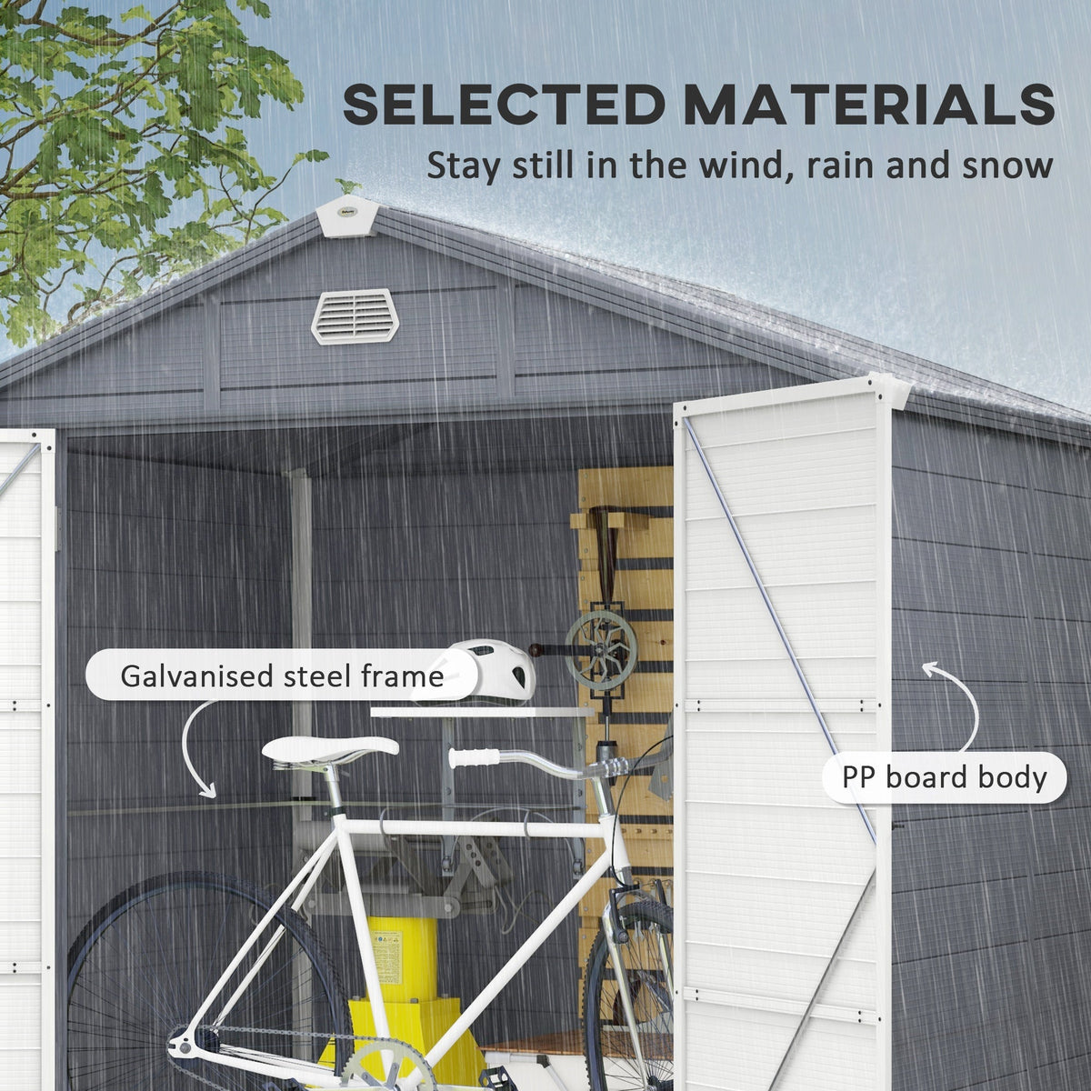 8 x 6ft Plastic Garden Storage Shed w/ Foundation Kit, Ventilation Slots & Lockable Door, Grey