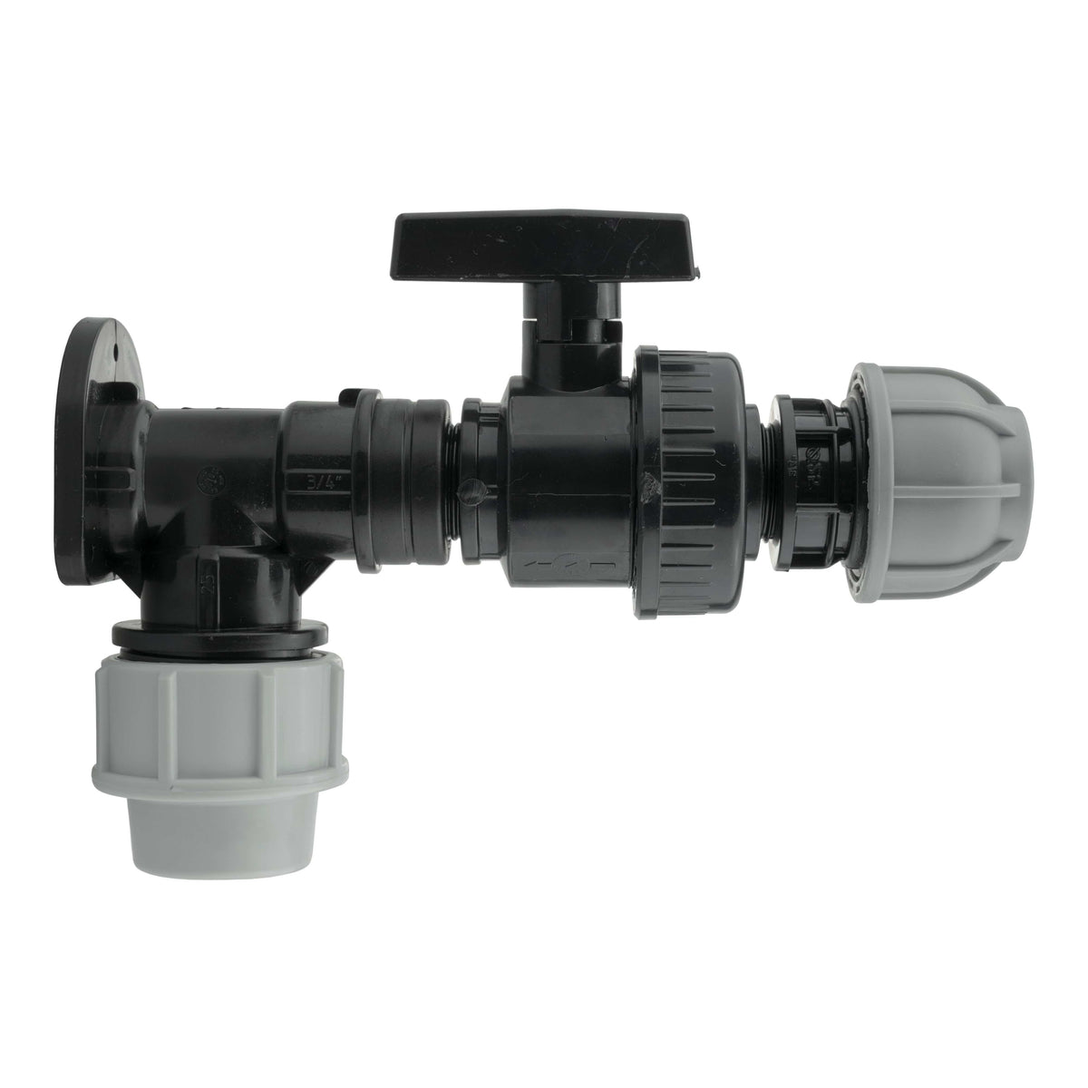 Wall Flange Kit 32mm MDPE + Large Plastic Valve & 32mm MDPE Straight