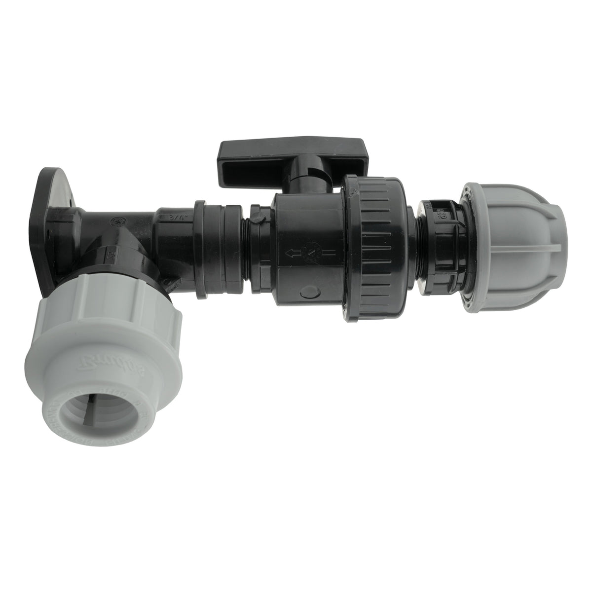Wall Flange Kit 25mm MDPE + Large Plastic Valve & 25mm MDPE Straight