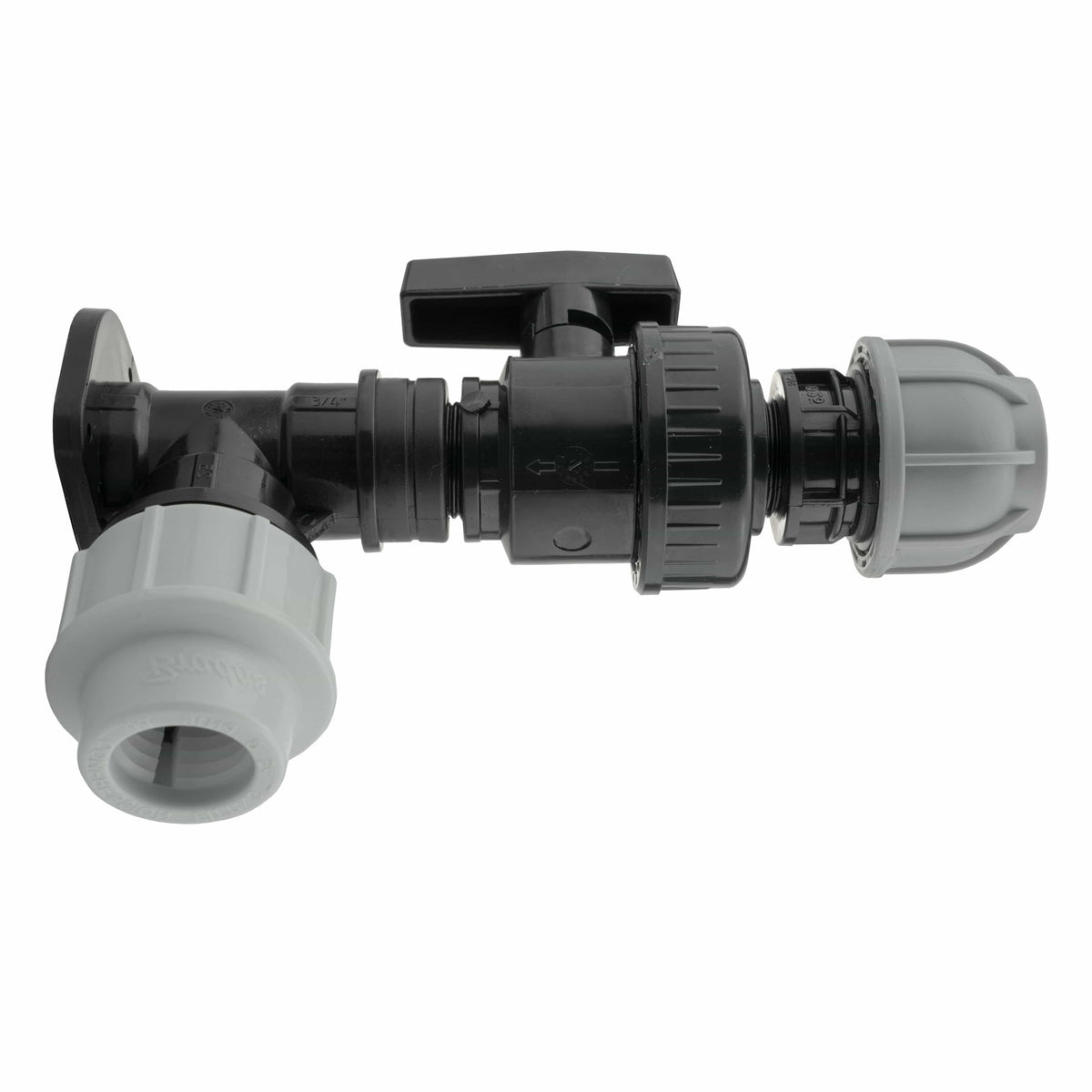Wall Flange Kit 32mm MDPE + Large Plastic Valve & 32mm MDPE Straight