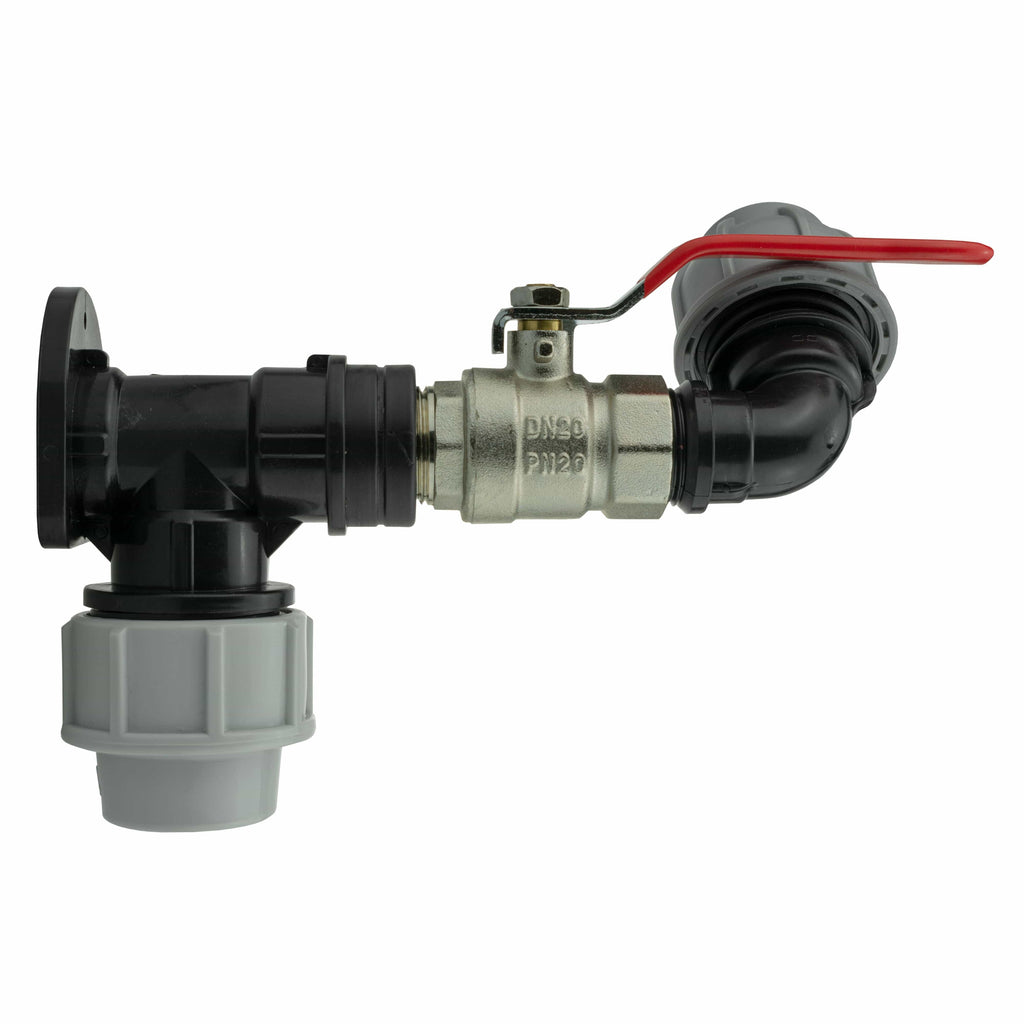 Wall Flange Kit 32mm MDPE + Lever Valve + 25mm MDPE Elbow