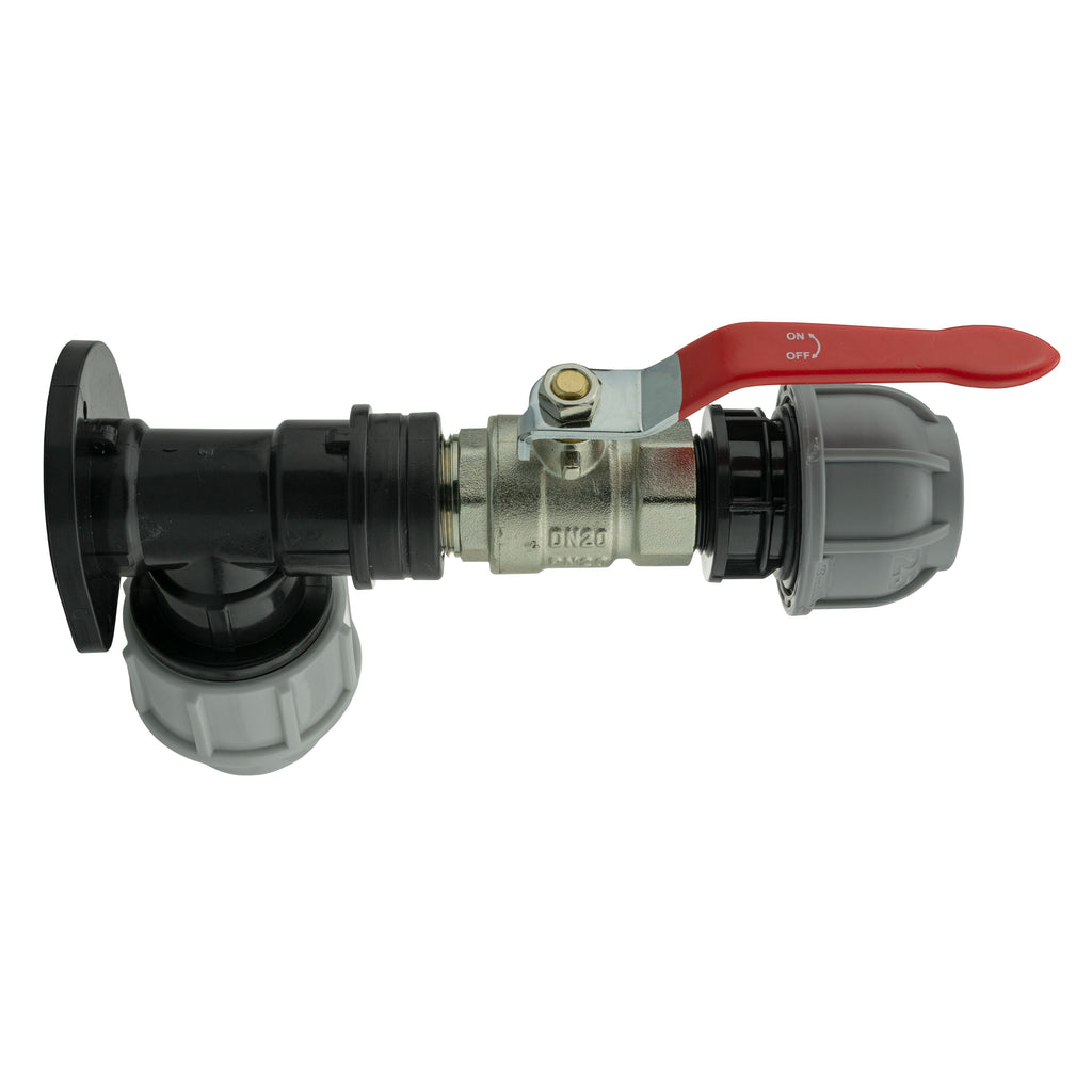 Wall Flange Kit 32mm MDPE + Lever Valve + 25mm MDPE Straight