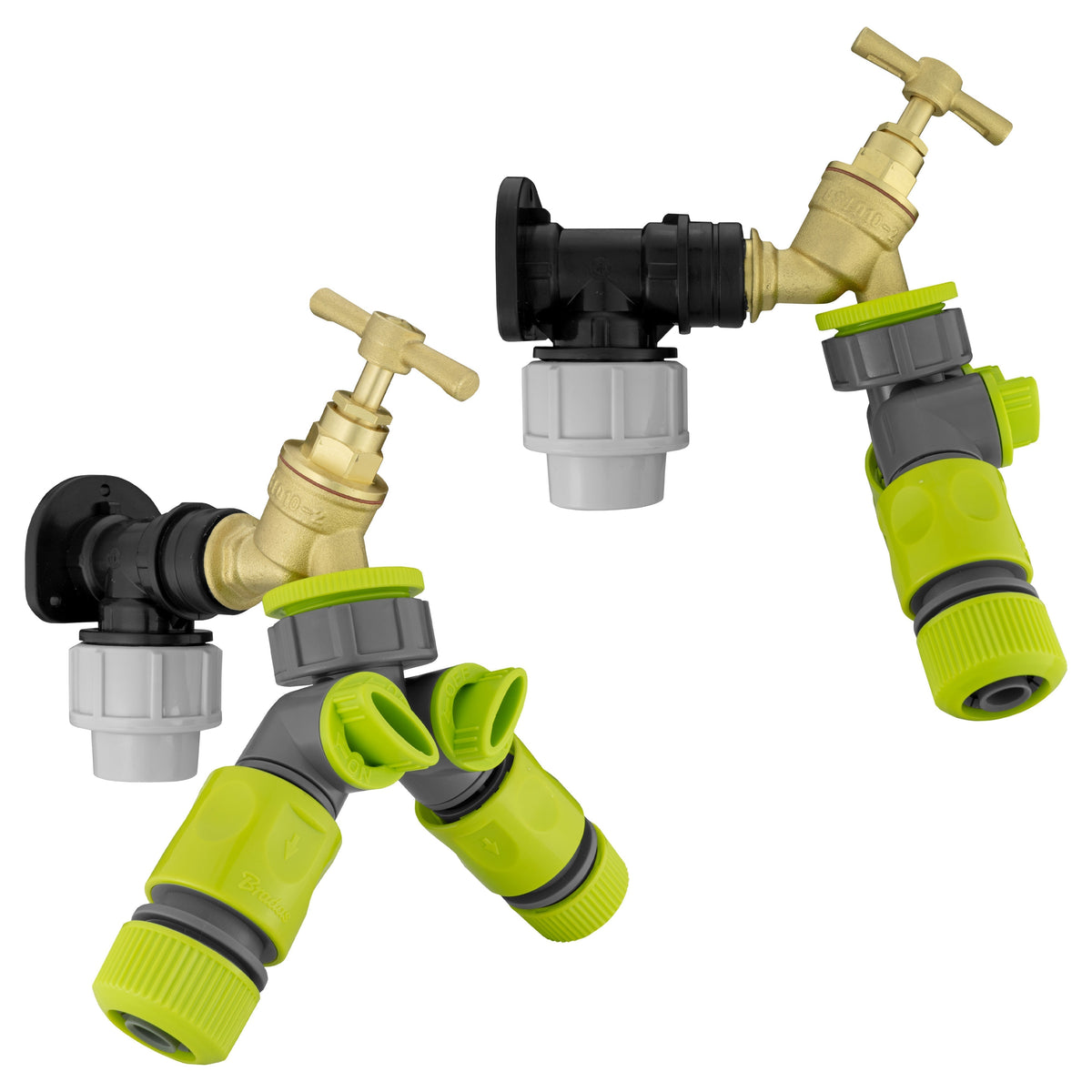 Wall Flange Kit 32mm MDPE + Brass Bib Tap + Two Way Splitter + Connectors