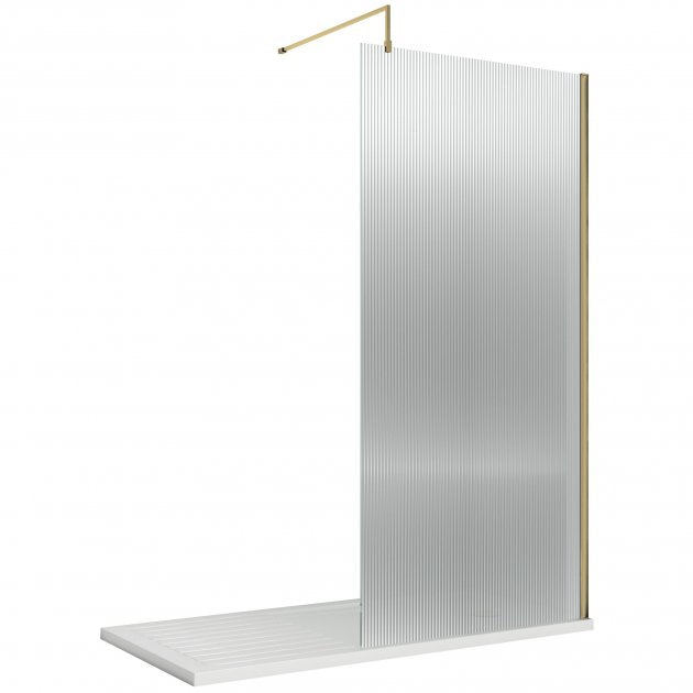 Contour 8mm Fluted Glass Wetroom Panel With Support Bar