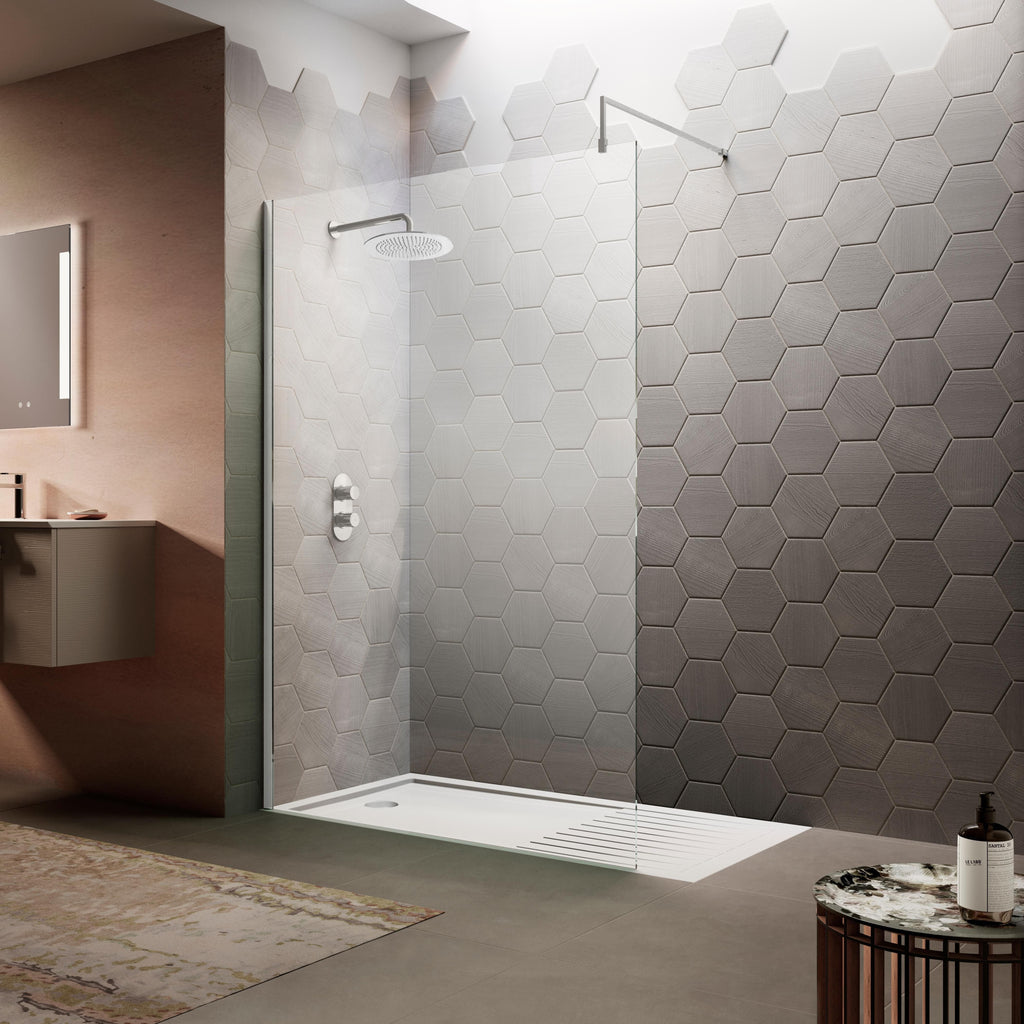 Cascade 8mm Glass Wetroom Panel With Support Bar