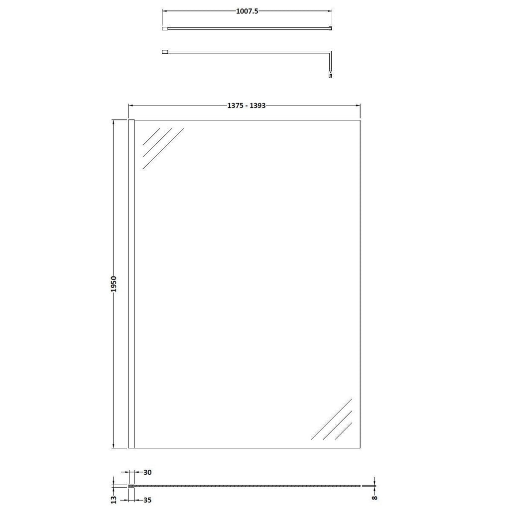 Cascade 8mm Glass Wetroom Panel With Support Bar