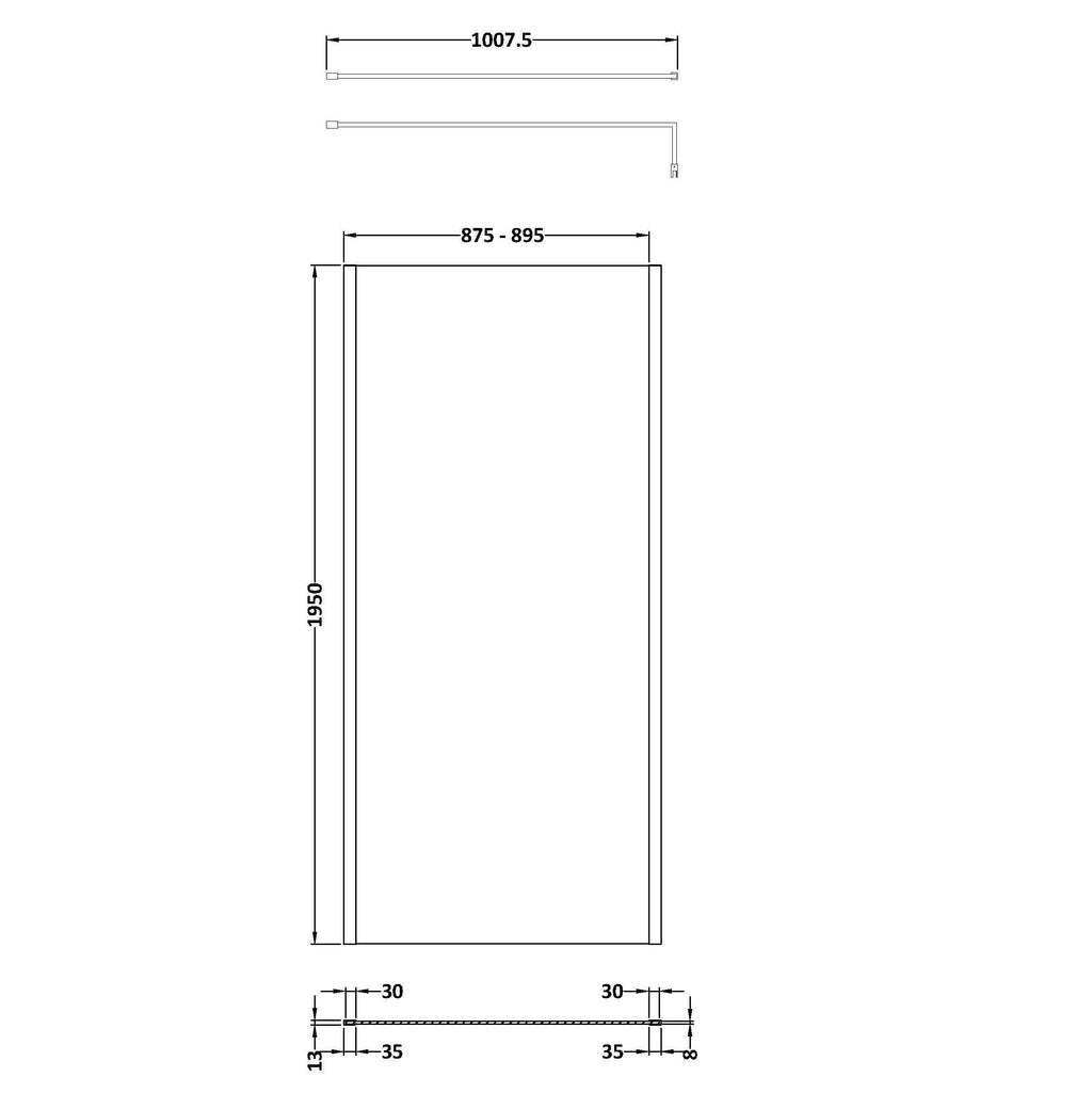 Elysian 8mm Glass Wetroom Panel With Support Bar