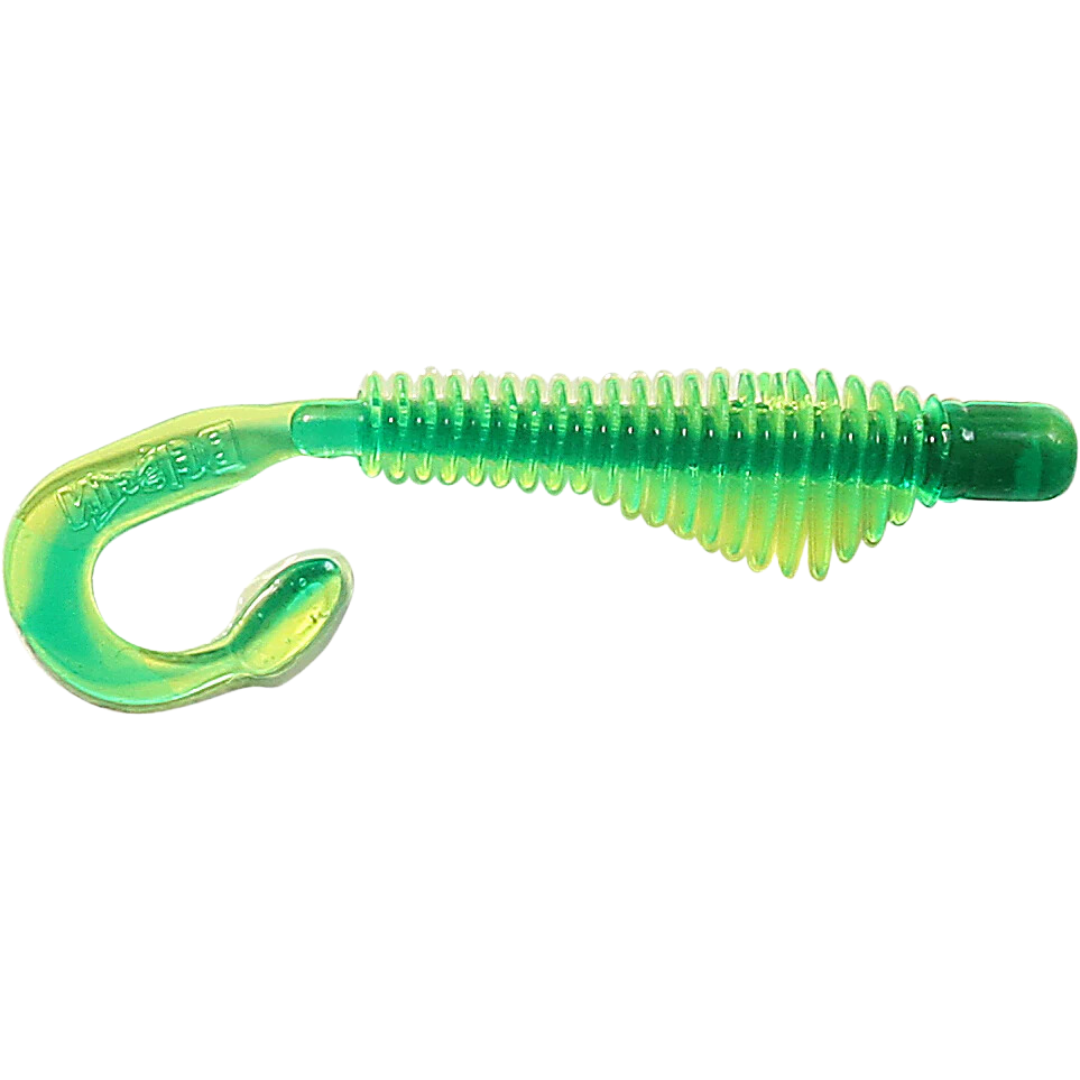 Custom Jigs & Spins Moxie Ringworm soft plastic fishing lure with a segmented ribbed body and a curved tail, designed for effective action in fishing tackle.