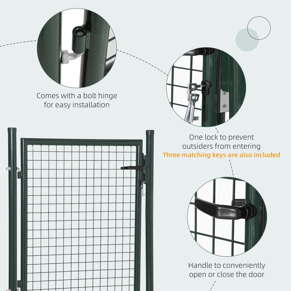 HOMCOM Green Steel Garden Gate with Lock and 3 Keys 97 x 150cm, Green