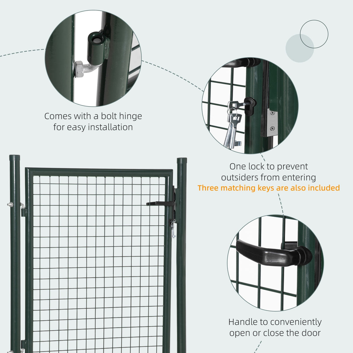 HOMCOM Green Steel Garden Gate with Lock and 3 Keys 97 x 150cm, Green