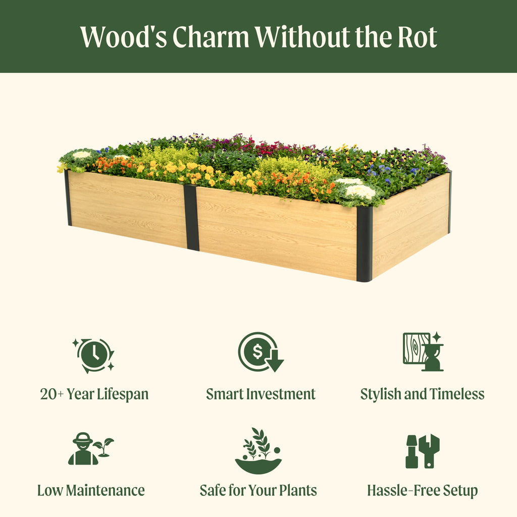 16" Tall Woodgrain 4' x 8' Metal Raised Garden Bed