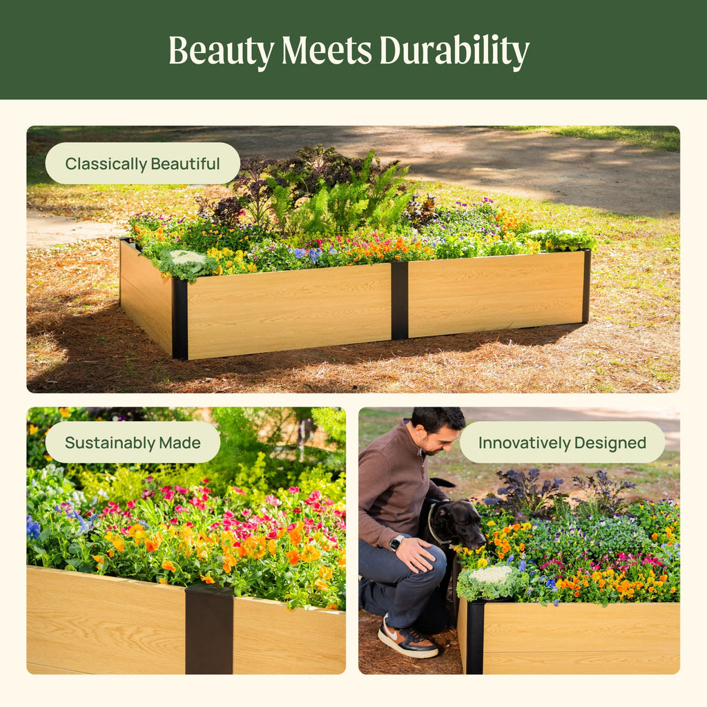 16" Tall Woodgrain 4' x 4' Metal Raised Garden Bed