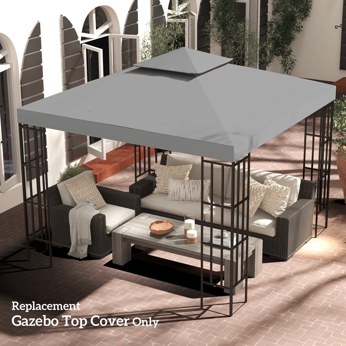 9.8' x 9.8' 2-Tier Gazebo Replacement Canopy, Light Grey