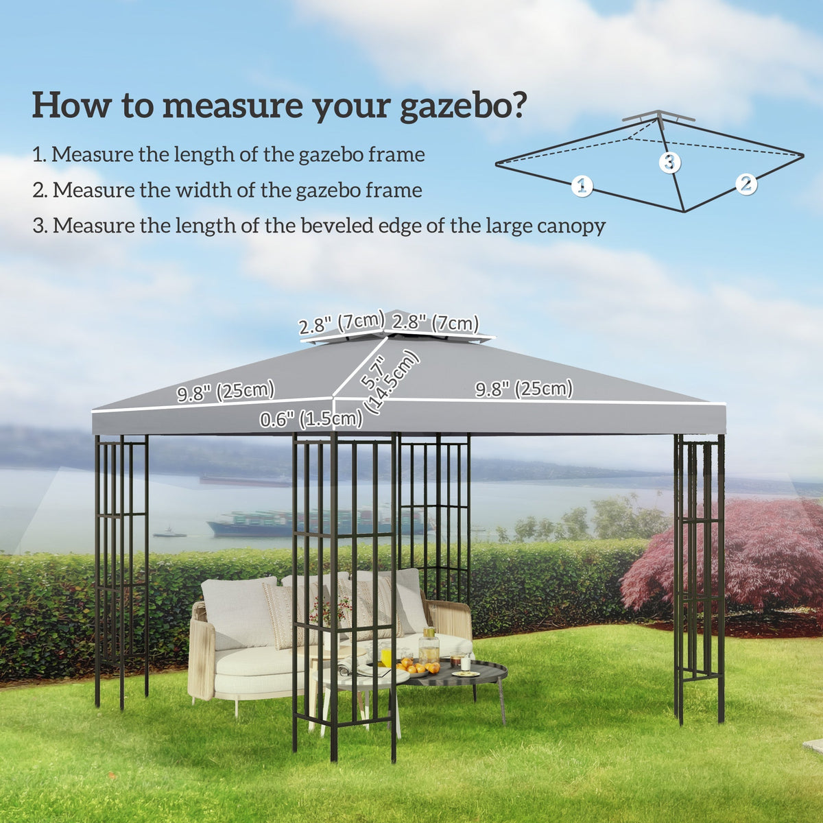 9.8' x 9.8' 2-Tier Gazebo Replacement Canopy, Light Grey