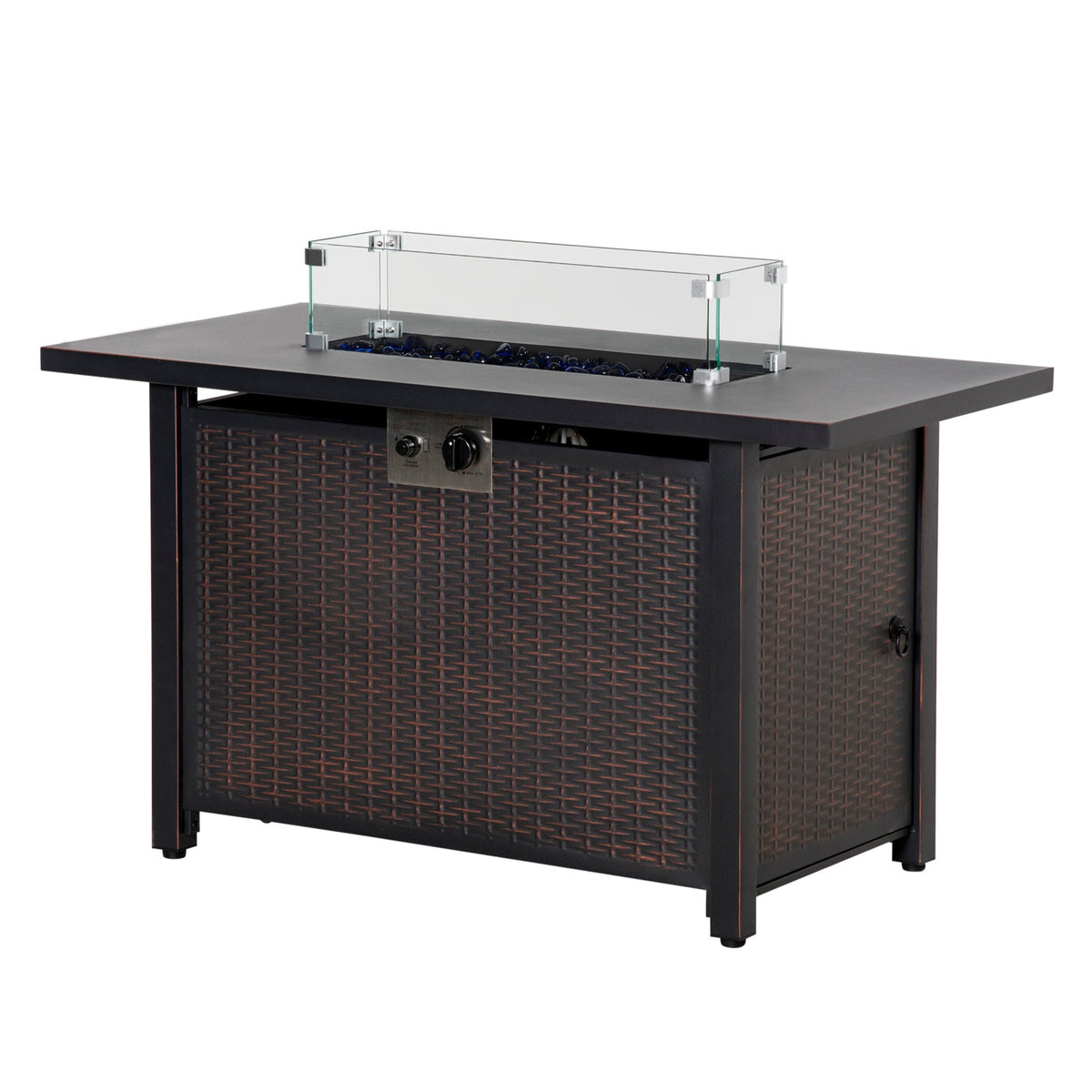 43" Propane Fire Pit Table, 50,000 BTU Pulse-Ignition Wicker Firepit, Bronze