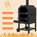 Outsunny Steel 3-Tier Outdoor Pizza Oven Charcoal BBQ Grill, Black