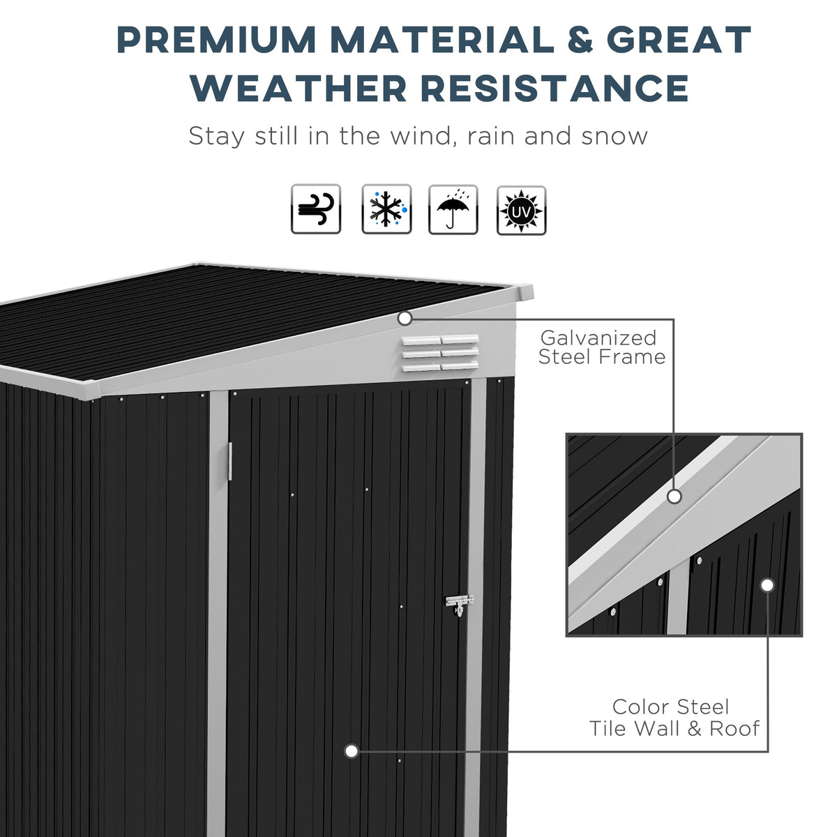 4' x 6' Steel Garden Storage Shed Lean to Shed Outdoor Metal Tool House with Lockable Door and 2 Air Vents for Backyard, Patio, Lawn, Dark Grey