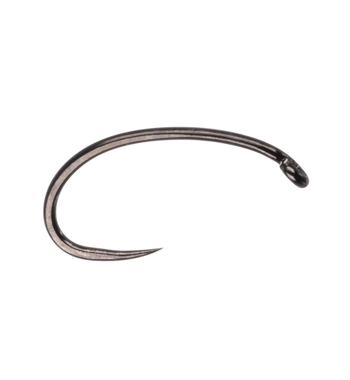 Umpqua X-Series XC310 BL-BN Hook shown in close-up, featuring a sharp curved point and dark finish, designed for precision fly fishing and fishing tackle use.