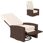 Wicker Swivel Reclining Garden Chair with Lifting Footrest, Water-Resistant Cushions, Cream White