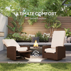 Wicker Swivel Reclining Garden Chair with Lifting Footrest, Water-Resistant Cushions, Cream White