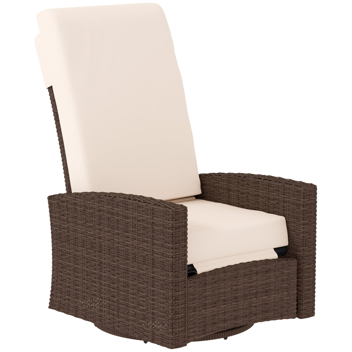 Wicker Swivel Reclining Garden Chair with Lifting Footrest, Water-Resistant Cushions, Cream White