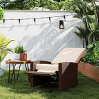 Wicker Swivel Reclining Garden Chair with Lifting Footrest, Water-Resistant Cushions, Cream White