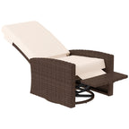 Wicker Swivel Reclining Garden Chair with Lifting Footrest, Water-Resistant Cushions, Cream White