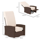 Wicker Swivel Reclining Garden Chair with Lifting Footrest, Water-Resistant Cushions, Cream White