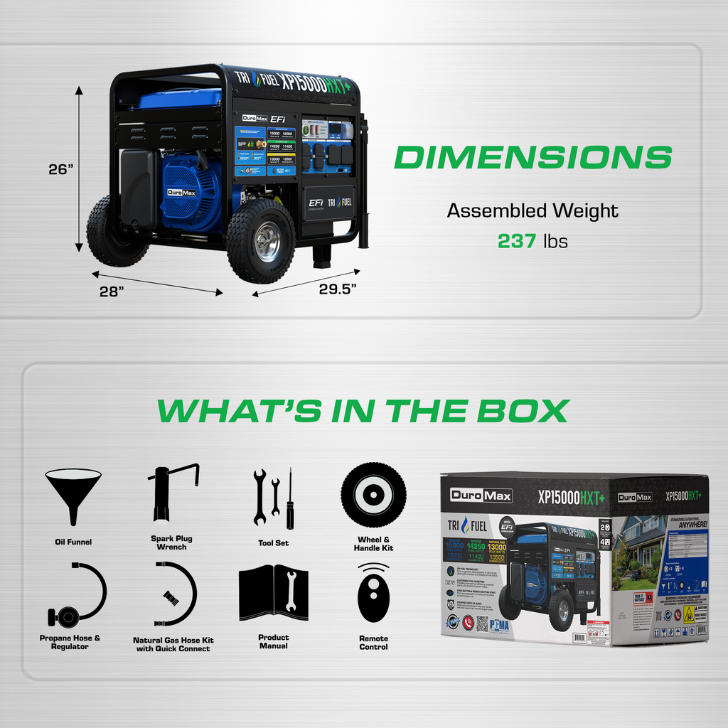 15,000 Watt Electric Start Tri Fuel EFI Portable Generator