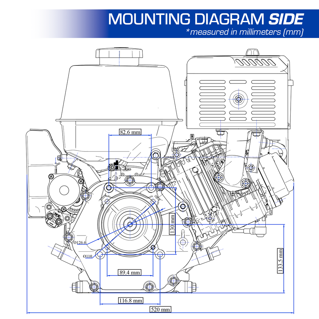 500cc 1-Inch Shaft Recoil Start Gasoline Engine