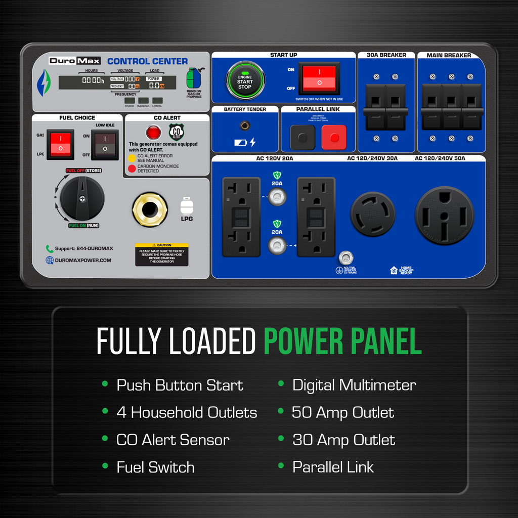 9,500 Watt Portable Dual Fuel Inverter Generator - Quiet, Low THD