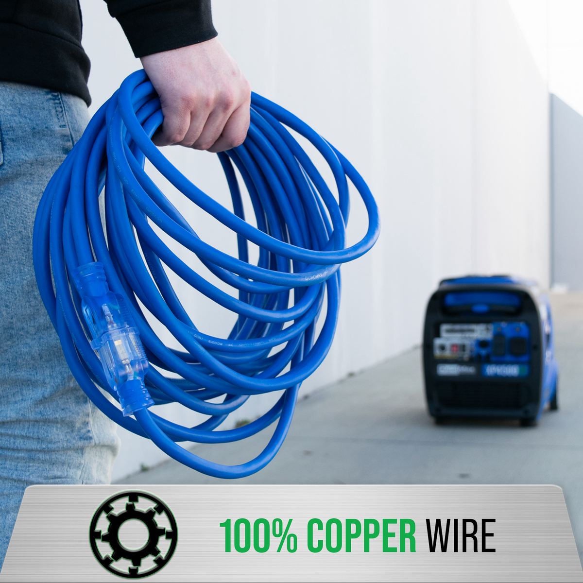 DuroMax XPX10100A Heavy Duty SJEOOW 100-Foot 10 Gauge Blue Single Tap Extension Power Cord