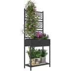 Rattan Garden Bed with Trellis & Storage Shelf for Climbing Plants, Flowers, Black