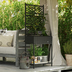 Rattan Garden Bed with Trellis & Storage Shelf for Climbing Plants, Flowers, Black