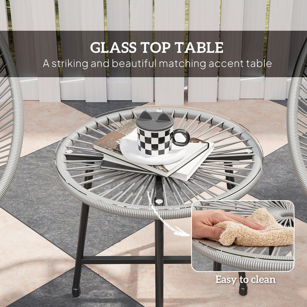 ARVOYA 3 Pieces Rattan Bistro Set with Acapulco Chairs, Glass Top Table & Metal Frame, Grey