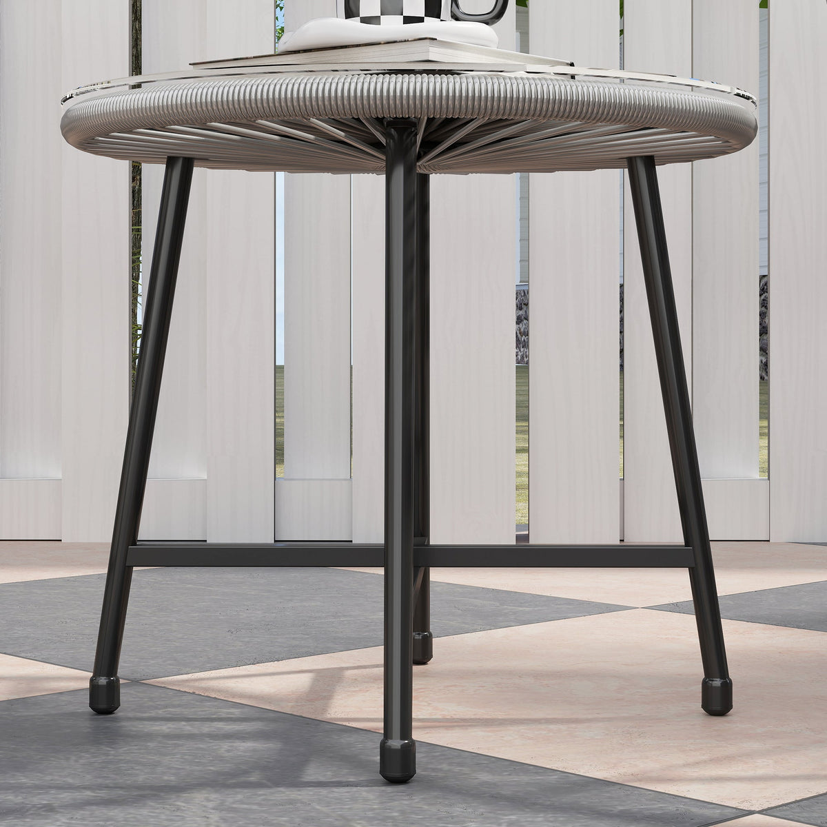 ARVOYA 3 Pieces Rattan Bistro Set with Acapulco Chairs, Glass Top Table & Metal Frame, Grey