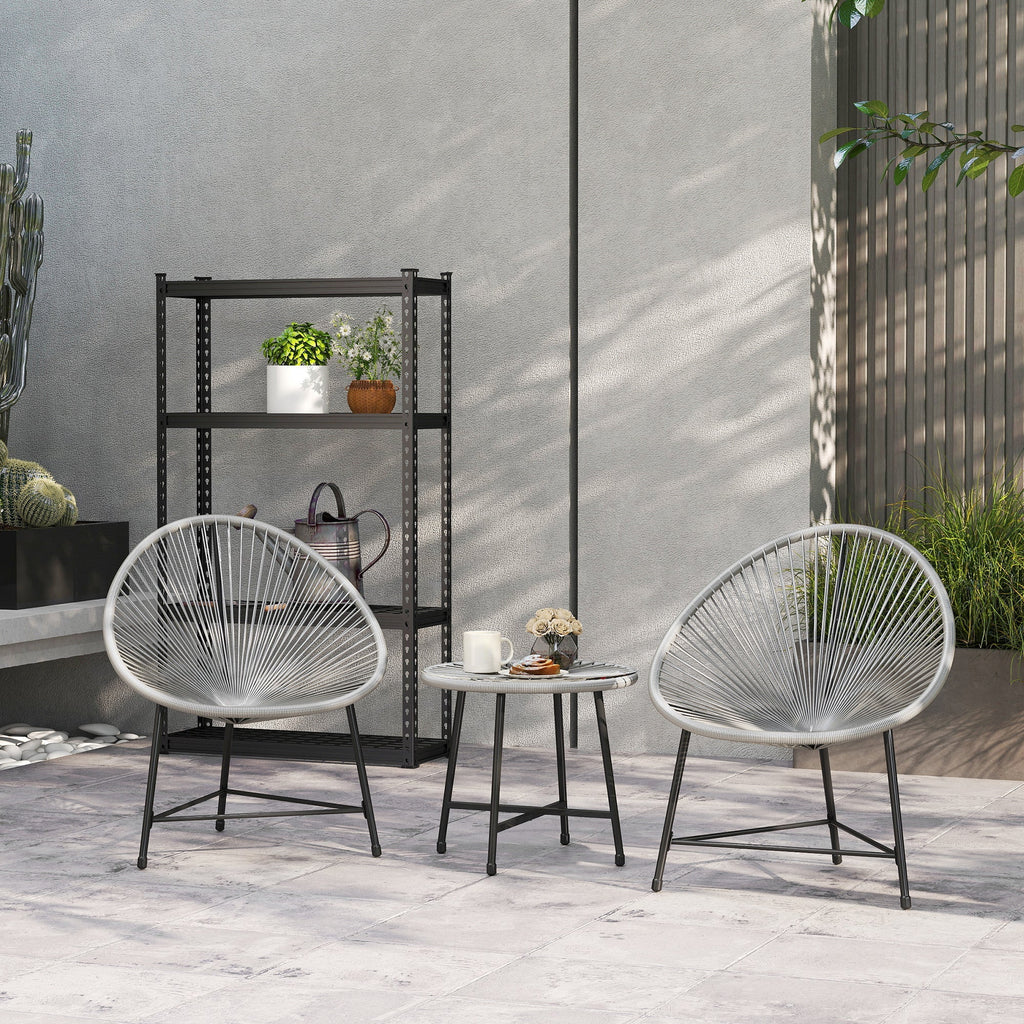 ARVOYA 3 Pieces Rattan Bistro Set with Acapulco Chairs, Glass Top Table & Metal Frame, Grey