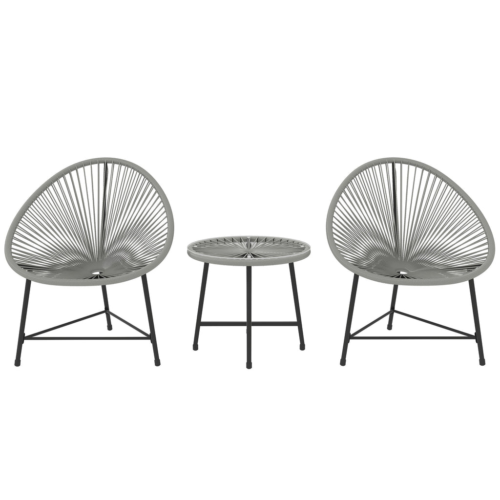 ARVOYA 3 Pieces Rattan Bistro Set with Acapulco Chairs, Glass Top Table & Metal Frame, Grey