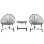 ARVOYA 3 Pieces Rattan Bistro Set with Acapulco Chairs, Glass Top Table & Metal Frame, Grey