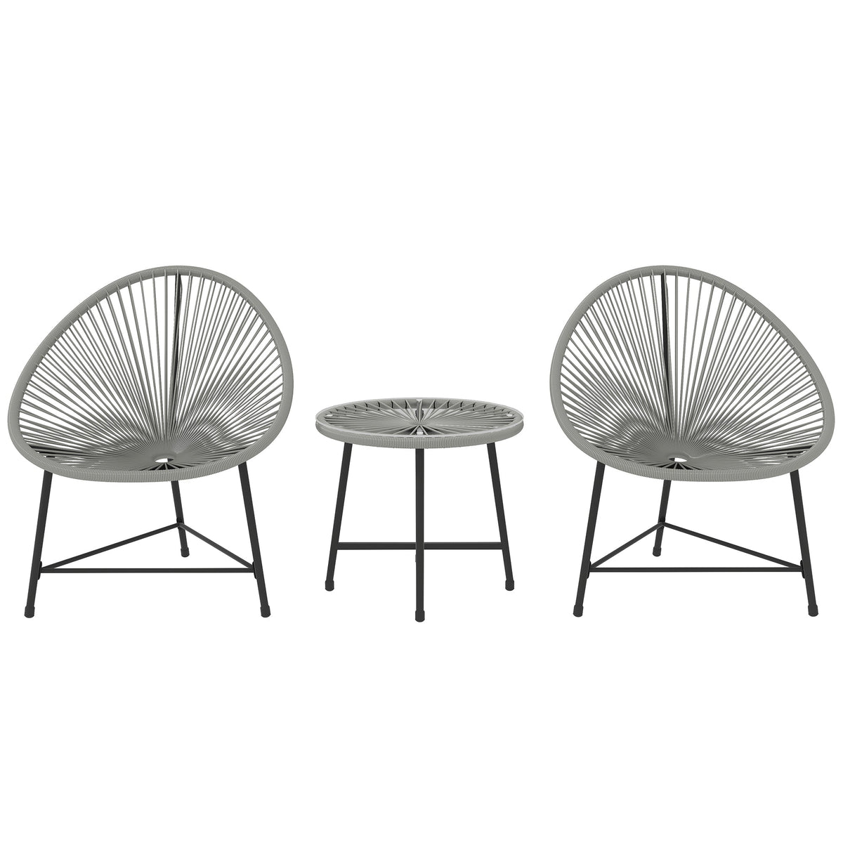 ARVOYA 3 Pieces Rattan Bistro Set with Acapulco Chairs, Glass Top Table & Metal Frame, Grey
