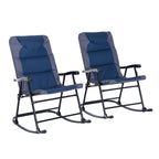 Patio Folding Rocking Chair Set of 2 Padded Rockers with Armrest & Headrest, Navy Blue