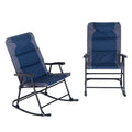 Patio Folding Rocking Chair Set of 2 Padded Rockers with Armrest & Headrest, Navy Blue