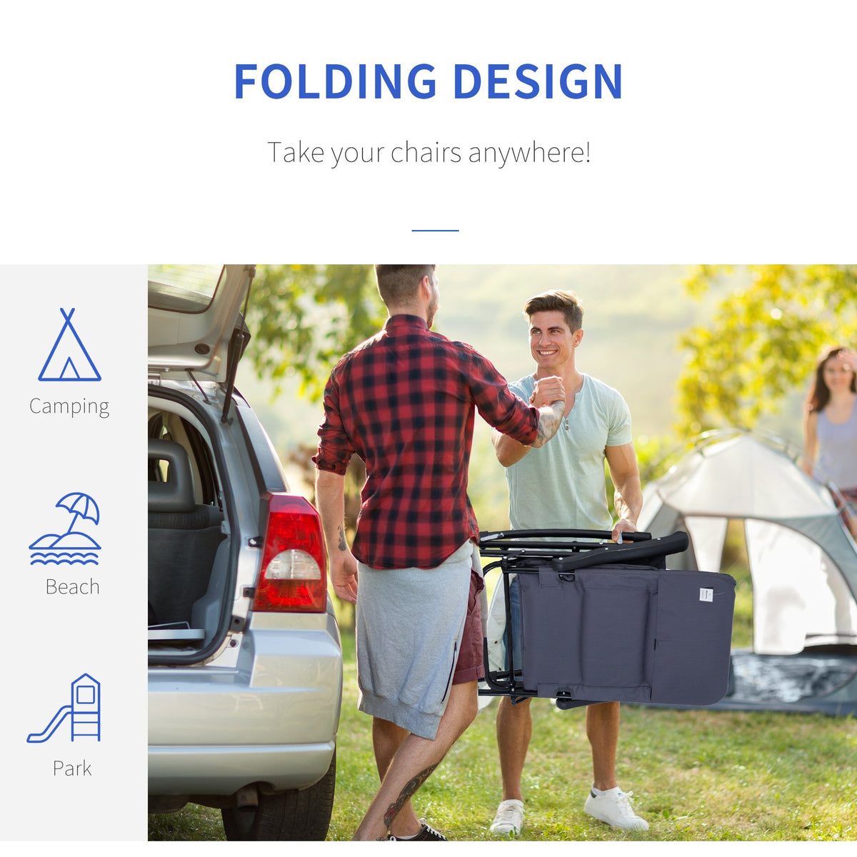 Patio Folding Rocking Chair Set of 2 Padded Rockers with Armrest & Headrest, Navy Blue