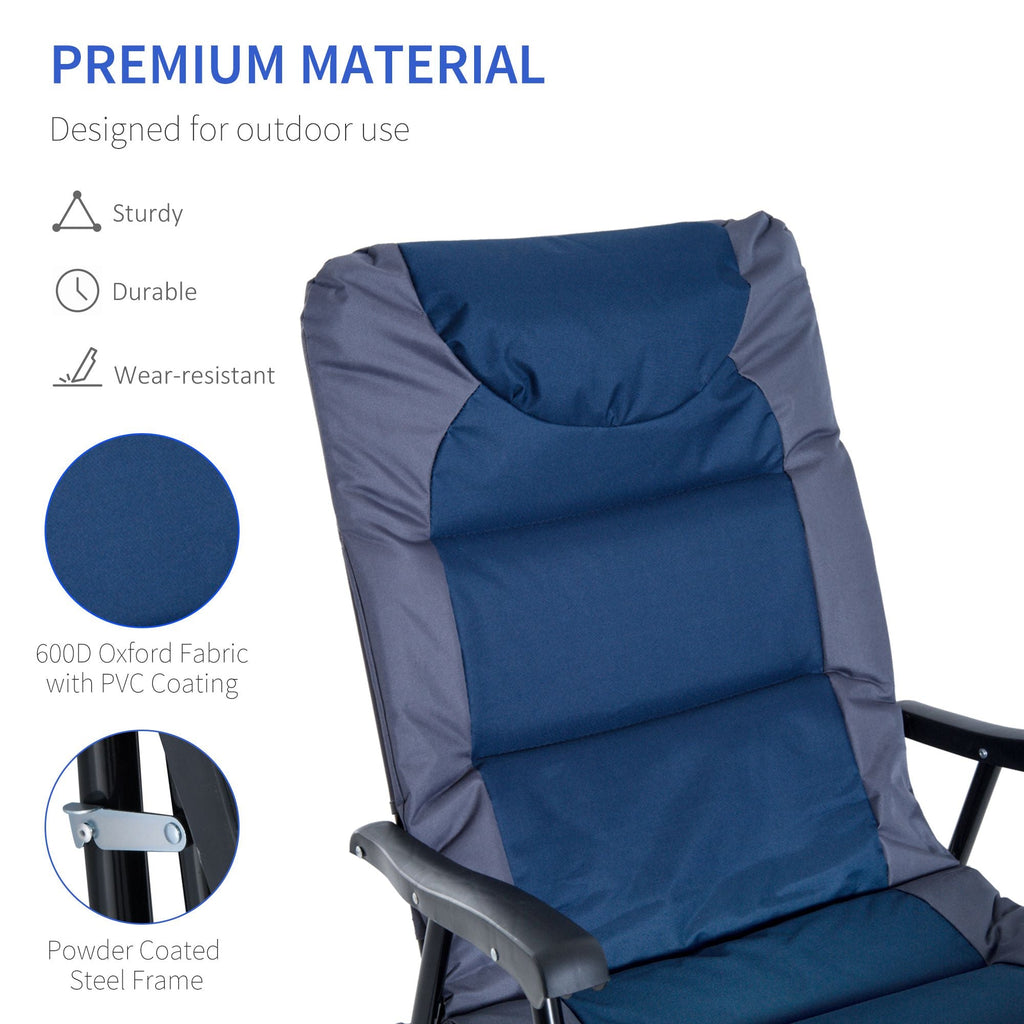 Patio Folding Rocking Chair Set of 2 Padded Rockers with Armrest & Headrest, Navy Blue
