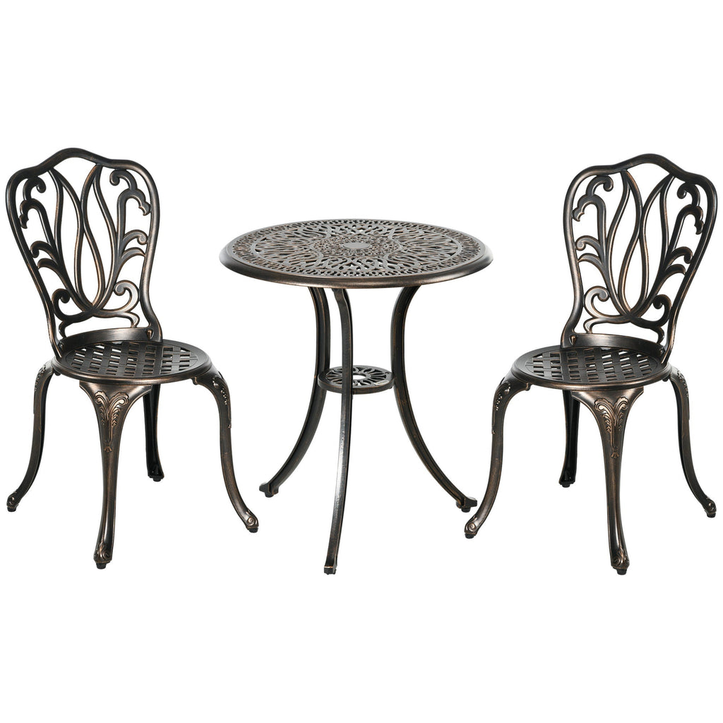 3 Piece Modern Garden Bistro Set with Umbrella Hole & Aluminium Frame for Balcony, Patio, Bronze Tone