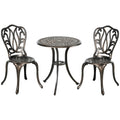 3 Piece Modern Garden Bistro Set with Umbrella Hole & Aluminium Frame for Balcony, Patio, Bronze Tone