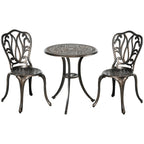 3 Piece Modern Garden Bistro Set with Umbrella Hole & Aluminium Frame for Balcony, Patio, Bronze Tone