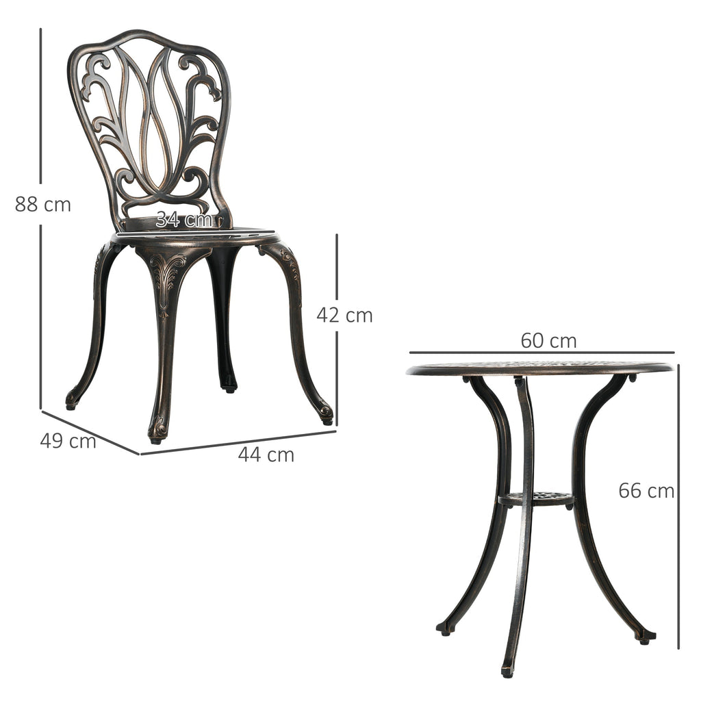 3 Piece Modern Garden Bistro Set with Umbrella Hole & Aluminium Frame for Balcony, Patio, Bronze Tone