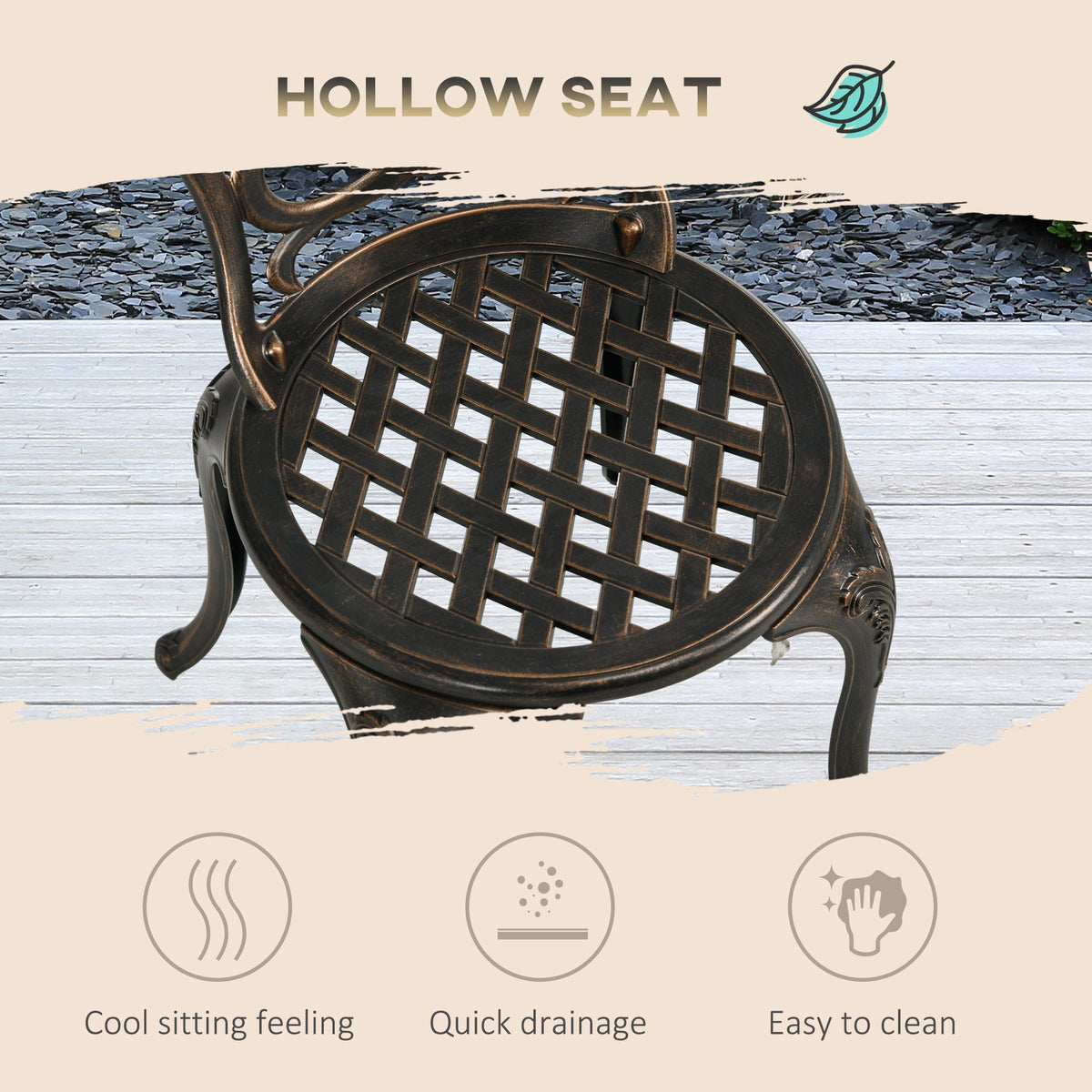 3 Piece Modern Garden Bistro Set with Umbrella Hole & Aluminium Frame for Balcony, Patio, Bronze Tone