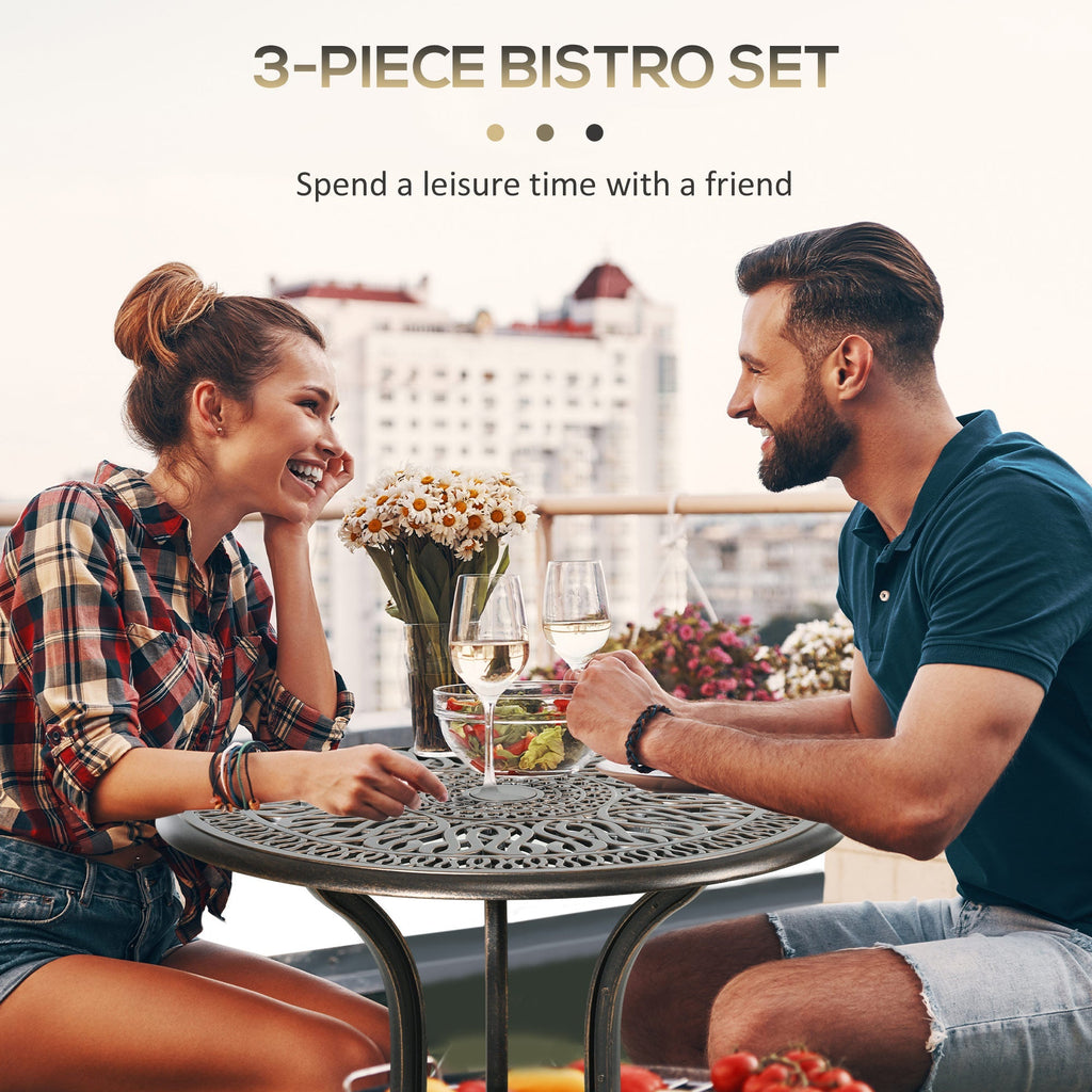 3 Piece Modern Garden Bistro Set with Umbrella Hole & Aluminium Frame for Balcony, Patio, Bronze Tone